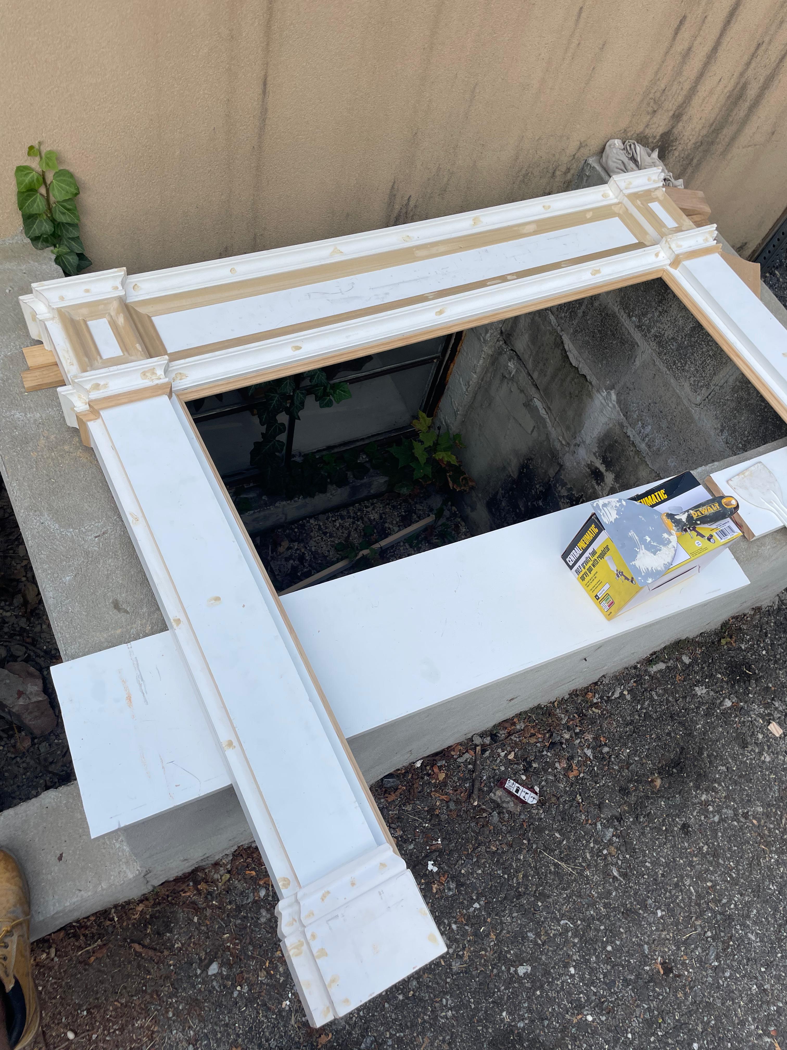 Mantel frame dry-fitted flat — joints checked before glue-up — custom fireplace mantel, Westchester NY